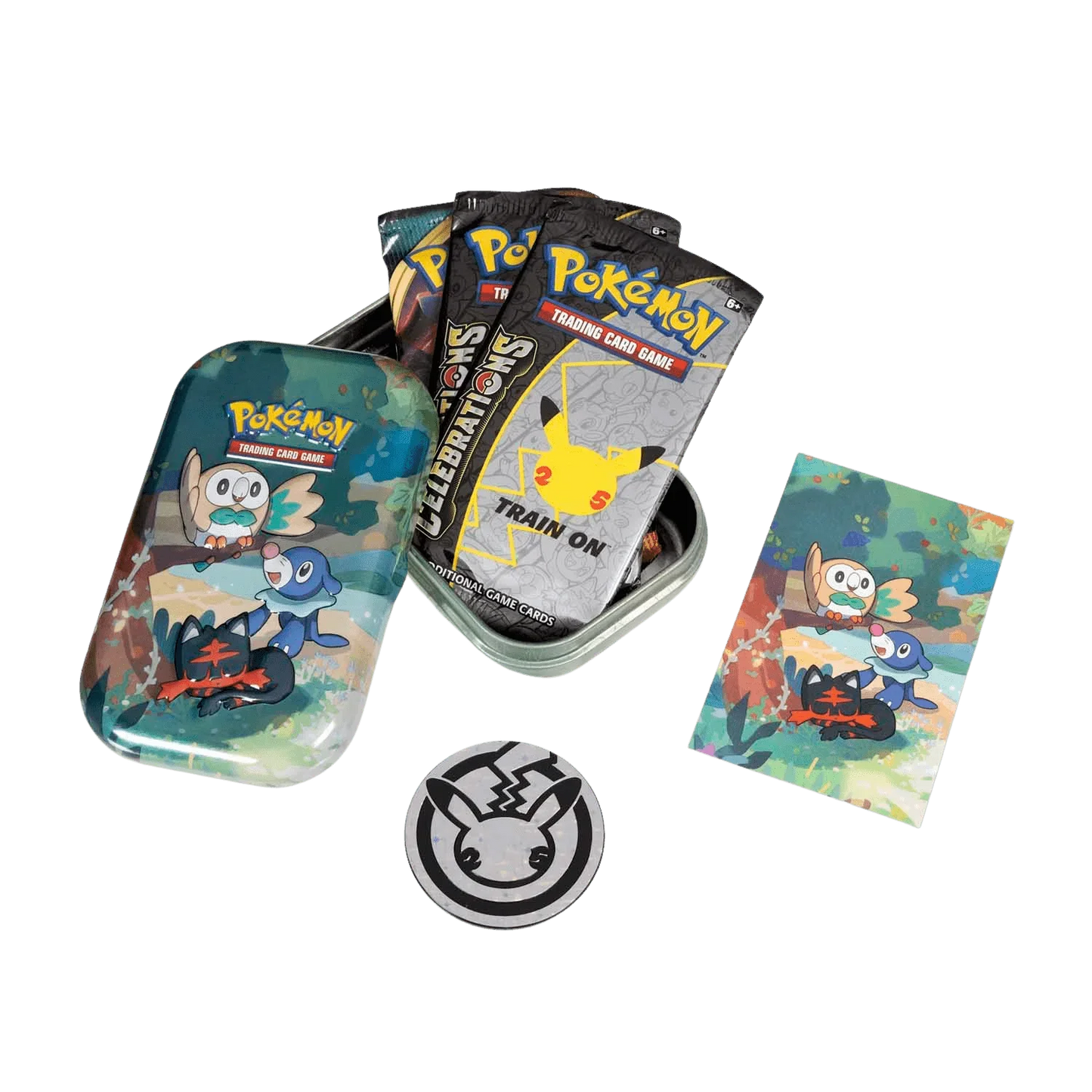 Pokemon TCG - Sword & Shield - Celebrations - Mini Tin - Rowlet, Litten & Popplio